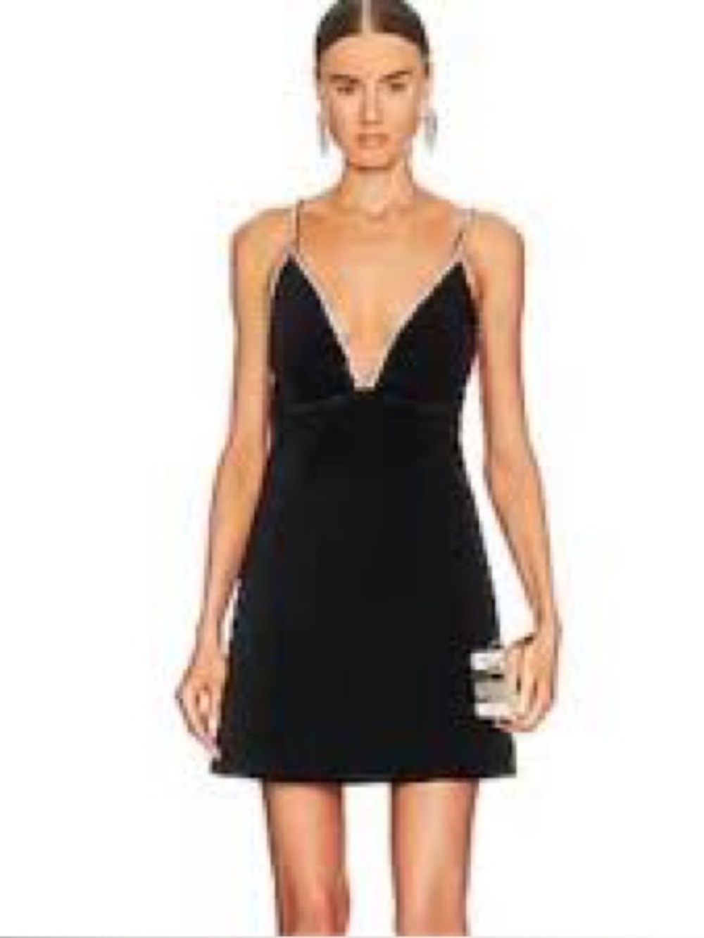 House of Harlow 1960 Black Rhinestone Mini Dress Size 8 Deep V Party Cocktail